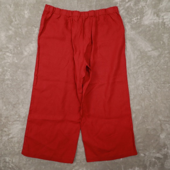 J. Jill Love Linen Red Wide Leg Cropped Pants Women's Large NWT Beach Boho - Picture 11 of 11
